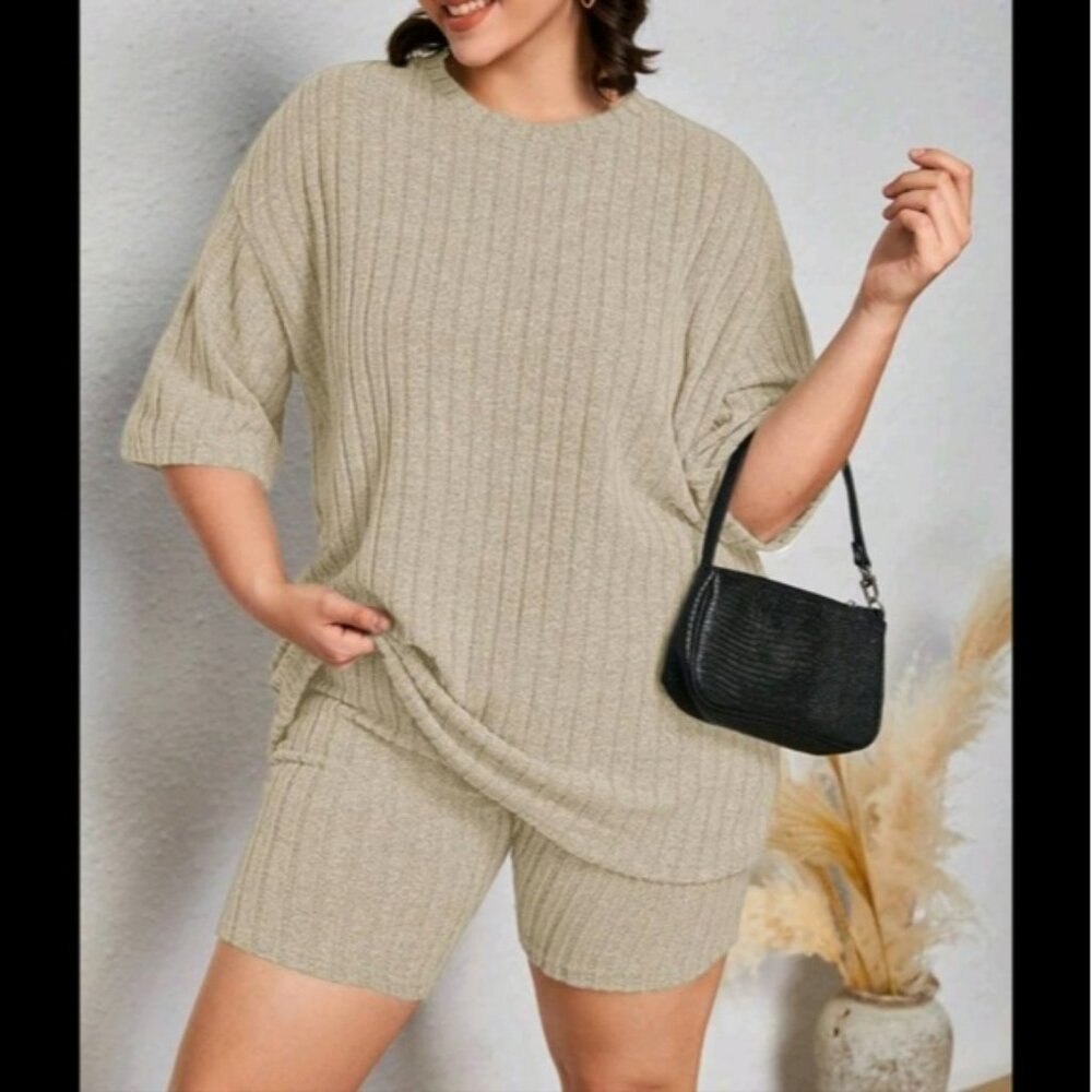 Plus Drop Shoulder Tee & Biker Shorts Set